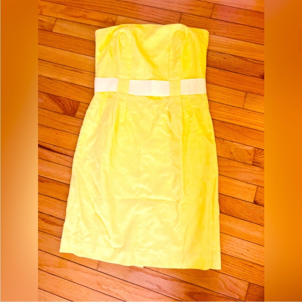 Lilly Pulitzer Strapless Yellow Dress with White Waistband